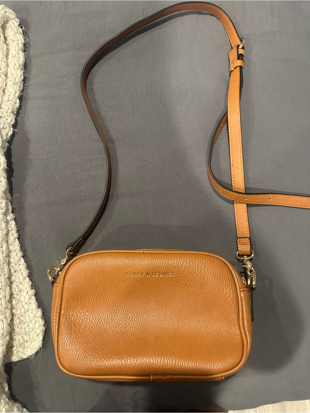 Poppy & Peonies Tan Leather Crossbody Bag